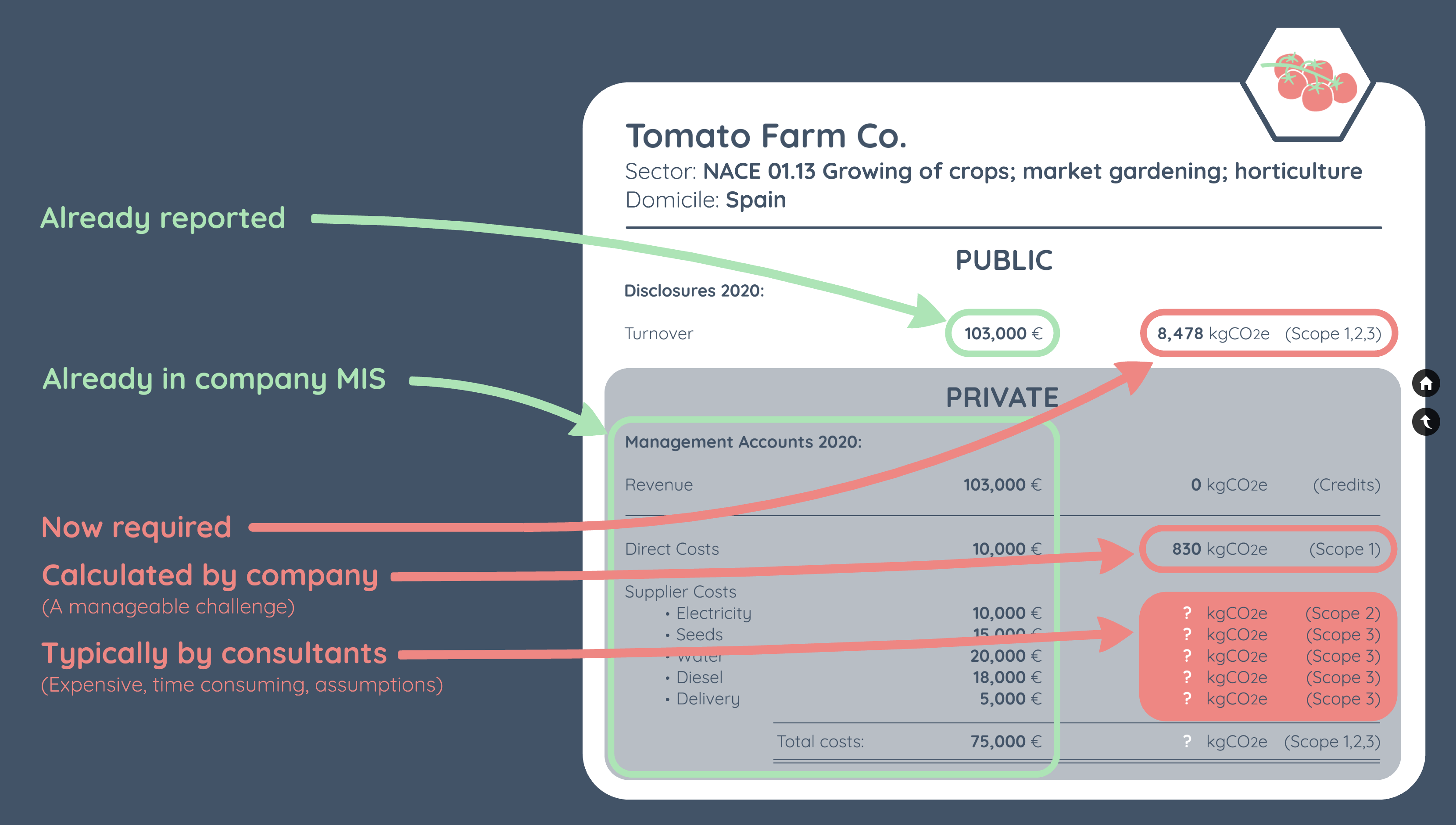 Diagram of Carbon Tracker 123 and instansOS distinguishing private management accounts from public disclosures